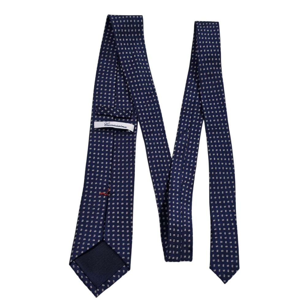 Camicissima Men Silk Medallion Tie‎ Blue Long Length Handmade Luxury Neckwear